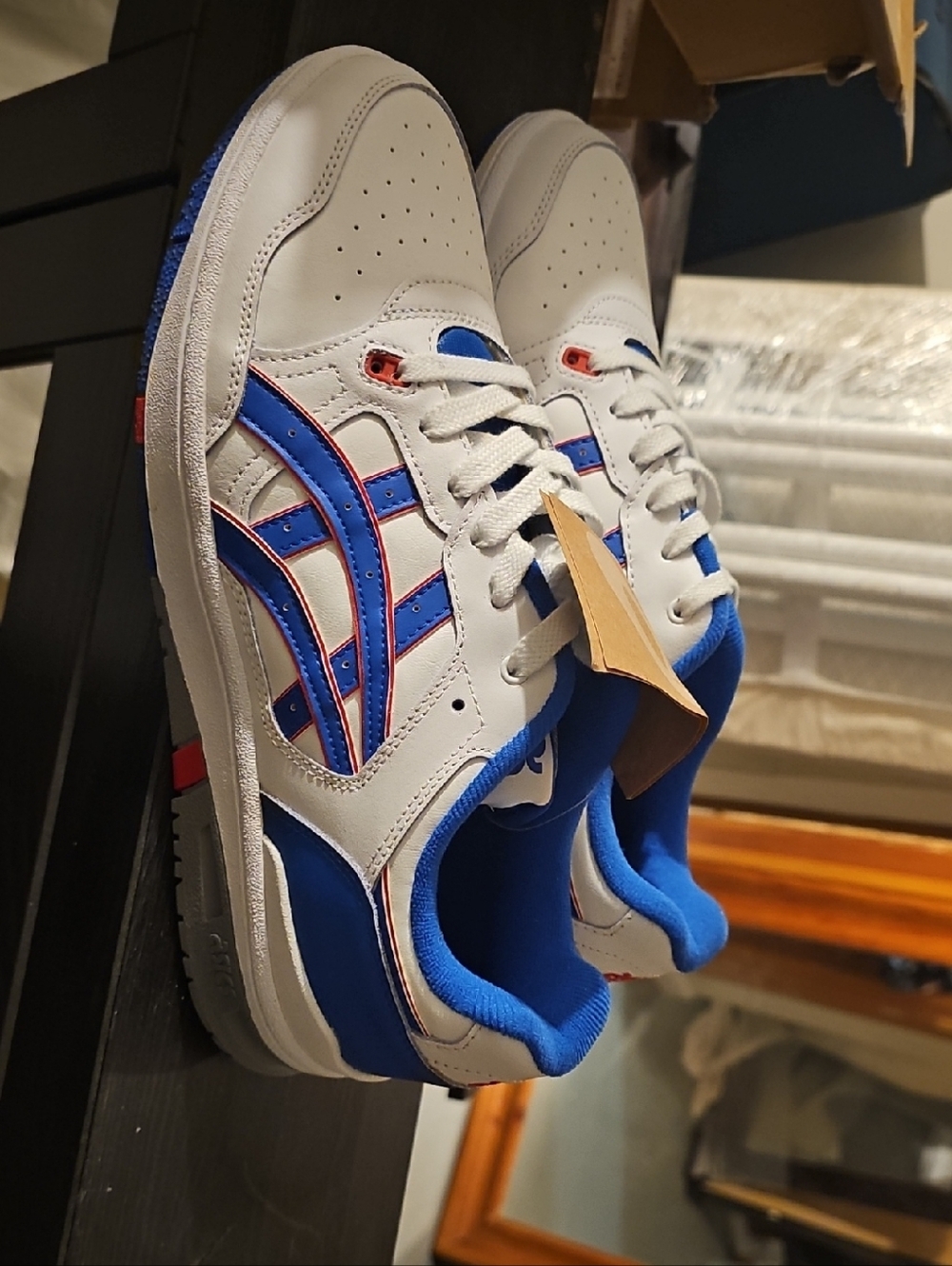 Asics White Sneakers with Blue and Red Trim